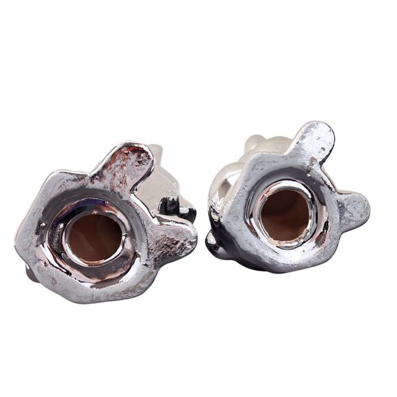 French Bulldog Figurine Set Of 2 Frenchie Dog Puppy Ceramic Silver Mirror Chrome - Picture 7 of 11